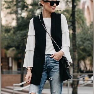 RACHEL ZOE Longline Open Vest Black